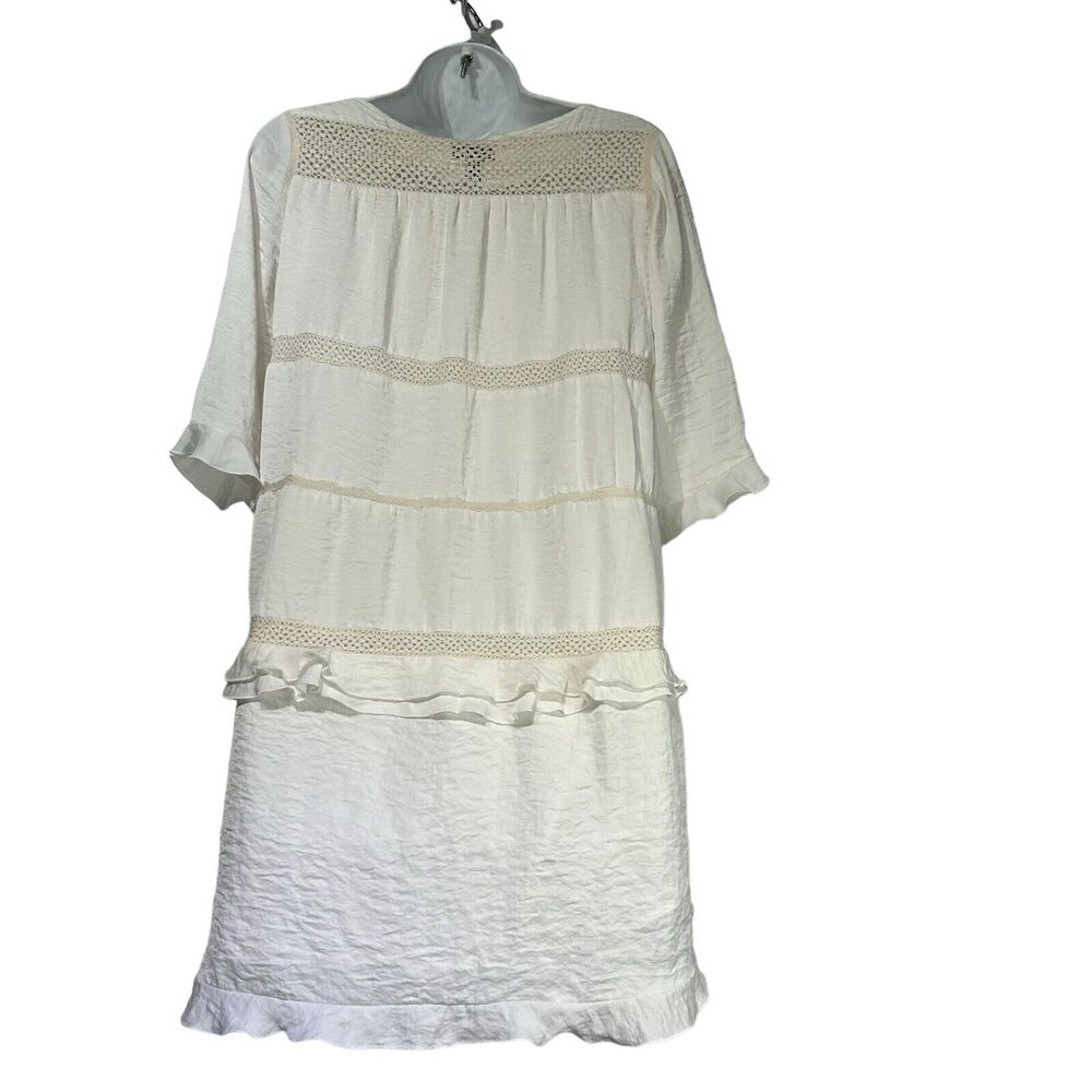 Who What Wear White Ivory Ruffle Tiered Crochet 3/4 Sleeve Short Dress Size S - Picture 4 of 7